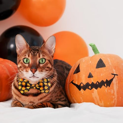 Halloween Cat Collar with Bell, Kitty Kitten Holiday Bow tie Collar Breakaway 2 Pack for Girl and Boys Male Female cat - color: Pattern E