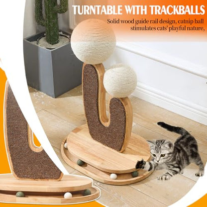 Cactus-Shaped Cat Scratching Post with Cat Scratcher, Interactive Toy Balls, Handmade with Natural Materials, Cute Cat Scratching Post, Easy-to-Clean Cat Furniture - color: XRZ-2-1