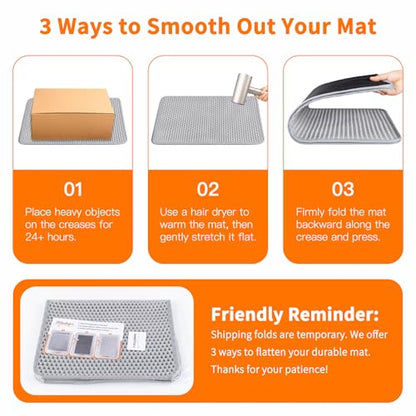 Large Cat Litter Box Mat for Cats, Double Layer Honeycomb Cat Litter Trapping Mats, Waterproof, Urine Proof,Non-Slip Litter Pad for Indoor Kitty Cat Litter Mat, Easy to Clean Grey (33.8'' x 23.6'') - size: 33.8'' x 23.6''
