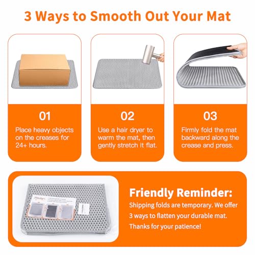 Cat Litter Mat for Large Cats, Double Layer Honeycomb Cat Litter Trapping Mat, Waterproof Urine Proof Non-Slip Kitty Litter Mats for Indoor Kitty Litter Box, Easy to Clean Grey (46.45“ x 26") - size: 46.5"L x 26"W