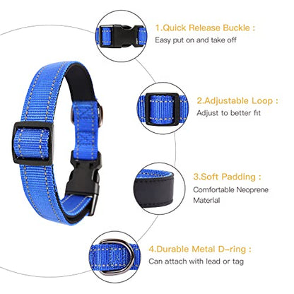 HEELE Dog Collar, Reflective Dog Collar, Soft Neoprene Padded Breathable Nylon Pet Collar Adjustable for Small Dogs Puppy, Royal Blue, XS(7.87-11.81") - color: Royal Blue, size: X-Small (7.87-11.81")