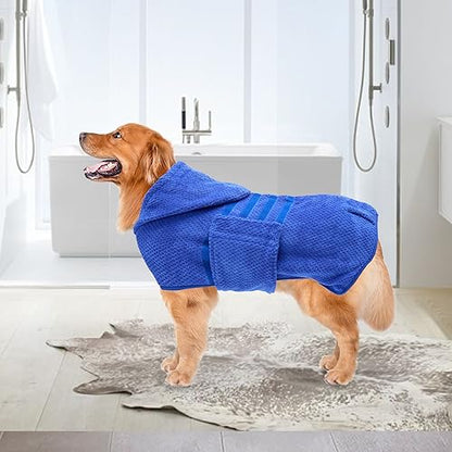 Geyecete Dog Drying Coat with Hood - Pineapple Grid Fast Drying - Blue - XL - color: Blue(Pineapple grid Hood), size: X-Large