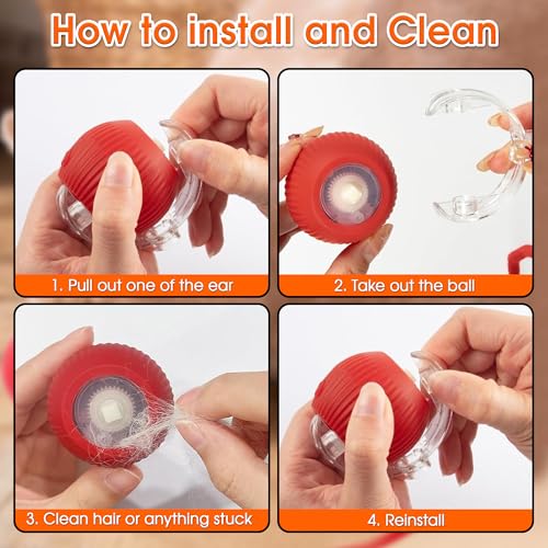 Interactive Cat Toy for Indoor Cats, Smart Motion-Activated Rolling Ball with LED Lights, USB Rechargeable Cat Enrichment Toy for Bored Adult Cats & Kittens to Keep Them Busy (Red)