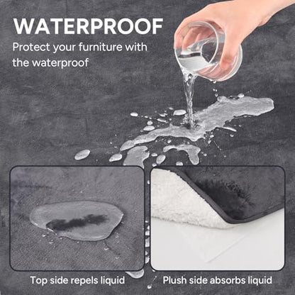 Waterproof Dog Blanket Bed Cover for Bed Couch Sofa, Liquid Pee Proof Pet Blanket Washable, Reversible Sherpa Fleece Blanket Furniture Protector for Medium Large Dogs Cats（Gray, 50"x 60"）