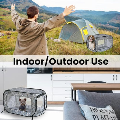 Beatrice Home Fashions Portable, Collapsible, Pop Up Kennel Travel Cat and Dog Crate, 24" L x 16.6" W x 16" H, Tail Waggers - color: Tail Waggers, size: 24.0"L x 16.6"W x 16.0"H