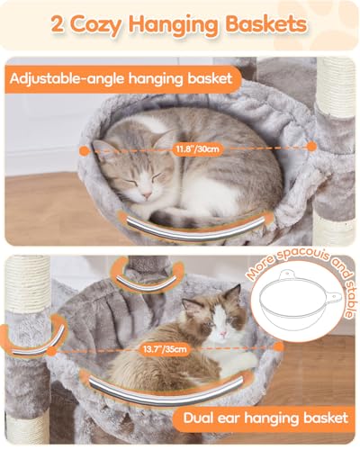 Taoqimiao Heavy Duty Cat Tree, 73in Cat Tower for Indoor Cats 25 lbs+, Extra Large Cat Tree, 2 Widen Condos, Enlarged Sleeping Platform, 9 Scratching Posts, 2 Cozy Baskets, Cat Toys, F30W Light Gray - color: Light Gray