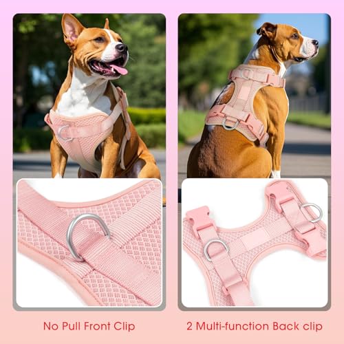 Dog Harness Medium Sized, Pet Vest with Front Clip, Adjustable Puppy Harness with 3 Fast Release Buckles[Easy to Put on & Take Off] (Pink, L) - color: Pink, size: L: Neck=20.5"-25"/Chest=17"-33"