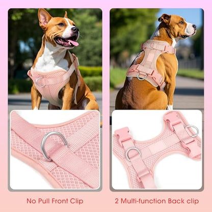Dog Harness Medium Sized, Pet Vest with Front Clip, Adjustable Puppy Harness with 3 Fast Release Buckles[Easy to Put on & Take Off] (Pink, L) - color: Pink, size: L: Neck=20.5"-25"/Chest=17"-33"