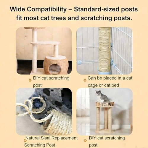 4 PCS M8 Cat Scratching Post Replacement,15.7Inch Sisal Pole Cat Tree Replacement Post with Screws,DIY Scratcher Scratching Post Replacement, Pad, Crafts Gardening Hammock Home Decorating