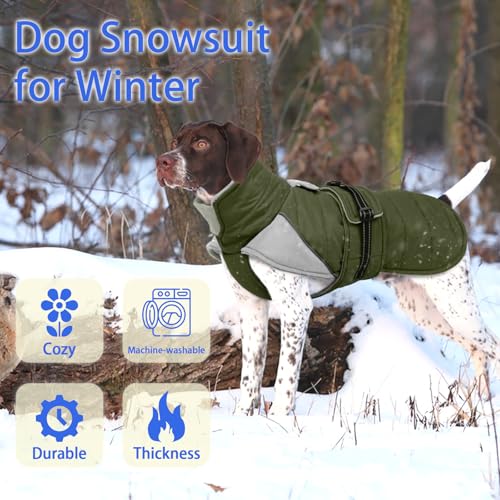 MIGOHI Waterproof Dog Winter Coat - Thick Dog Fleece Jacket with Reflective Strips, Warm Winter Snowsuit Sweater for Small Dogs,Machine Washable,French Bulldog,M,ArmyGreen - color: ArmyGreen, size: Medium