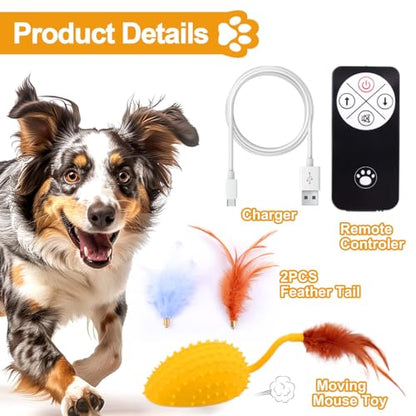 Mity rain Interactive Dog Toys, Remote Control Dog Toy with Feather Tail and Charger, Funny Dog Toys for Small Medium Dogs Outdoor and Indoor, Dog Toys to Keep Them Busy - color: Lemon Yellow