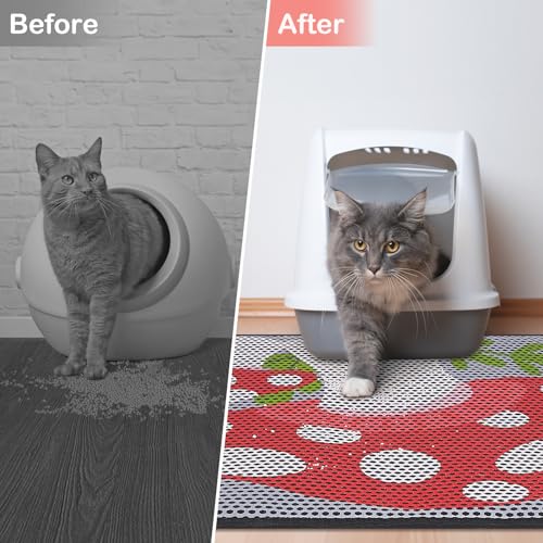 Cat Litter Mat, 24"x15" Cat Litter Trapping Mat, Double Layer Litter Mat with Non-Slip Rubber Bottom, Urine and Water Proof, Keeps Floors Clean Mushroom M - size: M(24x15in)