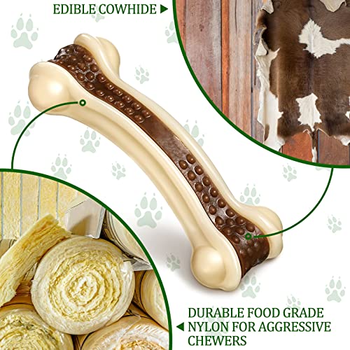 Sosation Bones Shaped Dog Toys for Aggressive Chewers, 2 Pack Christmas Dog Chew Toys Puppy Teething Nylon Beef Flavor for Large/Medium/Small Puppies Breeds(Curved Bone,Large) - size: Large, style: Curved Bone