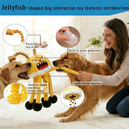 Interactive Dog Toys - 2PC Squeaky & No Stuffing Dog Chew Toy, Dog Enrichment Toys - Treat Dispensing & Tug of War Dog Toy, Funny Jellyfish Dog toy to Keep Them Busy for Small Medium Large Dogs