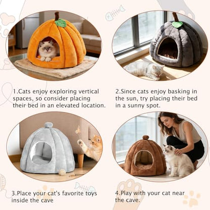 Cat Bed for Indoor Cats - Adorable Cozy Cat Cave with Removable Cushion, Super Soft Pet House Tent for Kittens & Small Pets, Warm & Washable Non-Slip Design(M 17.7 inch, Light Gray) - style: Grey