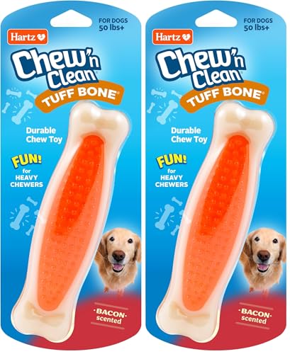 Hartz Chew 'n Clean Tuff Bone Bacon Scented Dental Dog Chew Toy - Large (Pack of 2) - color: green, orange, pink, size: Large (Pack of 2)