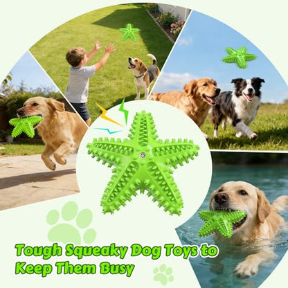 Dog Chew Toys Floating Squeaky Toy for Aggressive Chewers Toothbrush Teething Cleaning Toys Outdoor Swimming Interactive Tough Toys for Medium and Large Dogs - color: Starfish-green