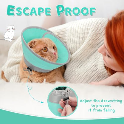 Cat Cone Collar Soft to Stop Licking, Adjustable, Foldable Lightweight Kitten Cones After Surgery Recovery for Cats & Kittens, Cat Cone Alternative, Easy Eating (Solid Green, M) - color: Solid Green, size: M