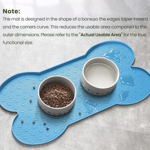 PWTAA Dog Food Mat Anti-Slip Silicone Dog Bowl Mat Thicker Pet Placemat Waterproof Cat Feeder Pad with Raised Edge Puppy Kitten Feeding Mats Suitable Small Medium-Sized Dogs Cats Eating Tray - color: Blue, size: 19.4" x 9.8"