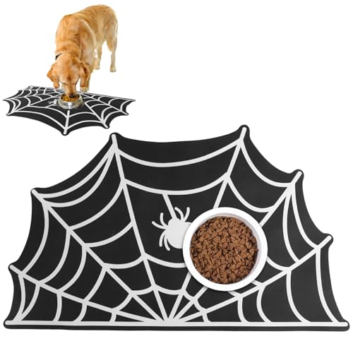 Dog Cat Food & Water Mat, Spider Web Pet Feeding Mat for Floor Non-Slip Waterproof, Super Absorbent Quick Dry Placemat Pet Food Bowl Mat, Halloween Decor, Pets Accessories Indoor (20 * 32 in) - size: 20* 32 in