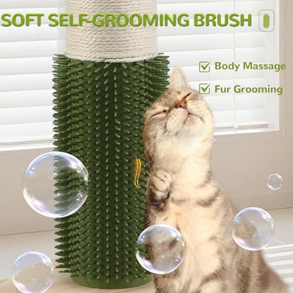 45'' Extra Tall Cat Scratching Post for Large Cats,3.5Inch Natural Sisal Scratcher with Solid Wood Base,Stable Cat Scratch Post with Interactive Toy,Self Groomer,Climbing Pole for Full Body Stretching - color: green-45inch