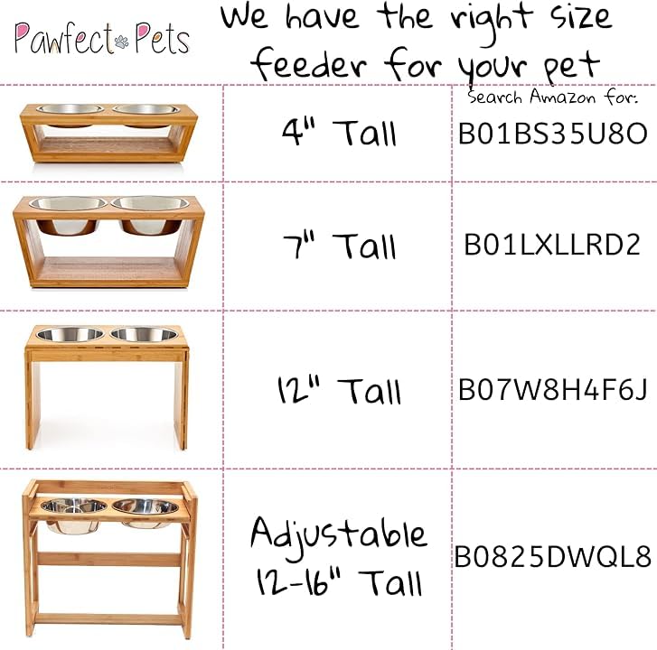 4" Tall Elevated Dog Bowls for Small Dogs, Food and Water Bowl Set by Pawfect Pets (Natural Bamboo) - color: Bamboo