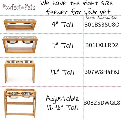 4" Tall Elevated Dog Bowls for Small Dogs, Food and Water Bowl Set by Pawfect Pets (Natural Bamboo) - color: Bamboo