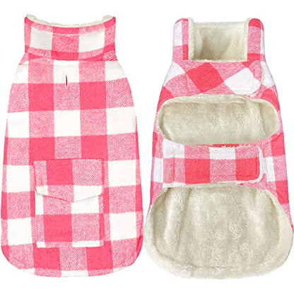 Classic Plaid Fleece Dog Coat Jacket with Pocket, Windproof Warm Winter Pet Apparel for Small Medium Large Dogs (Pink, Large) - color: Pink, size: Large