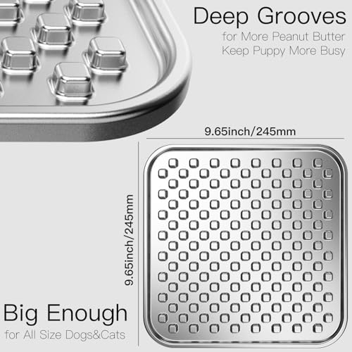 Double Wall Stainless Steel Lick Mat for Dogs & Cats - Chew Proof & Whisker Friendly, Non-Slip Base, for Calm Feeding & Anxiety Relief - Dishwasher Safe Slow Feeder Pad [1Pack] - size: L