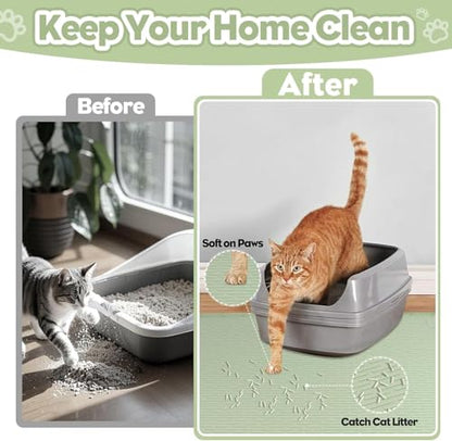 Kalolary Cat Litter Mats, 40" x 28" Extra Large Silicone Cat Mat for Litter Box, Easy to Clean Kitty Litter Trapping Mat, Soft on Kitty Paws, Waterproof, Urine-Proof Kittys Litter Mats for Floor,Green - color: Green: 101x71cm