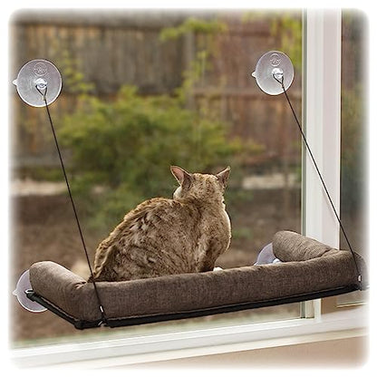 K&H Pet Products EZ Mount Bolster Cat Window Perch for Large Cats, Sturdy Kitty Window Hammock Bed, Steel Frame, Sturdy Suction Cups, Washable Shelf Covers, Foldable - Fits 27"W X 23"H Glass Spaces - style: Bolster
