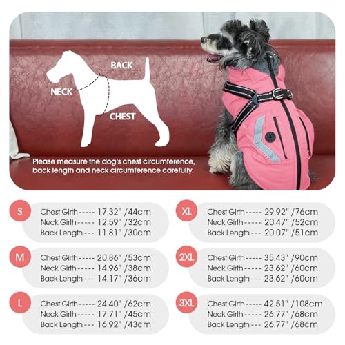 FUAMEY Dog Winter Coat Waterproof, Warm Fleece Lined Jacket for Dogs, Extra Large Goggie Vest with Harness Built in, Pet Cold Weather Coats Doggy Outfits Back Zipper, Weimaraner (Pink, 2XL) - color: Soft Pink, size: XX-Large