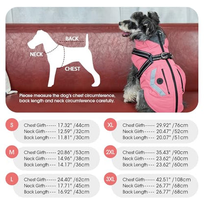 FUAMEY Dog Winter Coat Waterproof, Warm Fleece Lined Jacket for Dogs, Extra Large Goggie Vest with Harness Built in, Pet Cold Weather Coats Doggy Outfits Back Zipper, Weimaraner (Pink, 2XL) - color: Soft Pink, size: XX-Large