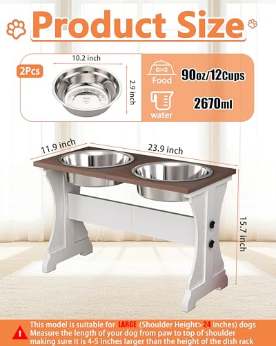 Elevated Dog Bowls,Farmhouse Dog Bowls Stand, Raised Dog Bowl with 2 Stainless Steel Wooden Dog Bowl 12 Cups 15.7''H 90 OZ Bowl-Farmhouse Style - color: Farmhouse Style, size: 12 Cups 15.7"H_90 oz Bowl