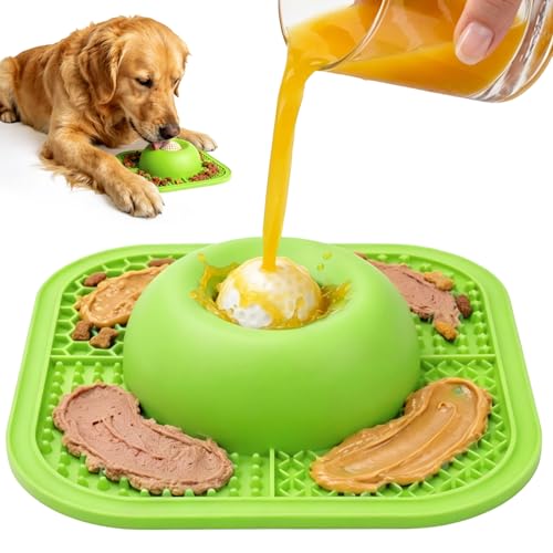 Slow Feeder Dog Bowls & Lick Mat for Liquid and Thick Treat, Anti-Slip Dog Lick Bowl with Interactive Rolling Ball, 5/6 Cup Pup Licking Toy for Large Medium Small Dogs and Cats Green - color: Green