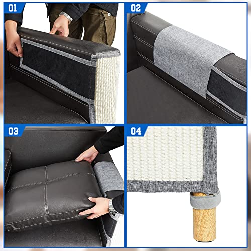 Cat Scratcher Furniture Protector Set of 2, Cat Scratch Mat Sofa Protection with Natural Sisal for Furniture Couch Chair Sofa Cat Care Pad (Dark Gray)