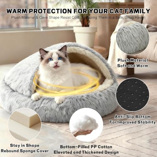 SUOXU Small Dog Bed, Nest Warm Super Soft Plush Faux Fur Washable Dog Bed with Non-Slip Bottom for Medium Small Dogs Snooze Sleeping Indoor (Gray-65cm/25in) - color: Grey65