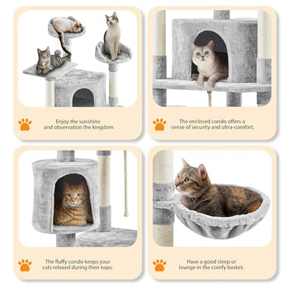 Yaheetech 79 inches Cat Tree Multi-Level Cat Tower with Scratching Post Indoor Cat Condo Pet Stand Play House Furniture Kitten Kitty Activity Center - color: Light Gray