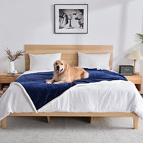 Qeils Dog Blankets for Large Dogs - Waterproof Cat Blanket Washable - Sherpa Fleece Puppy Blanket, Soft Plush Reversible Throw Protector for Bed Couch Car Sofa, 60"X80", Navy Blue - color: Navy Blue, size: 60"x80"