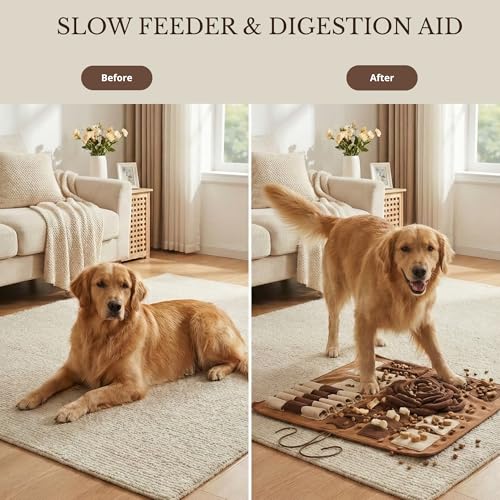 Snuffle Mat for Dogs – Interactive Feeding Mat for Slow Eating, 23.6 in x 23.6 in, Mental Stimulation & Boredom Relief (Beige Brown) - color: Beige Brown
