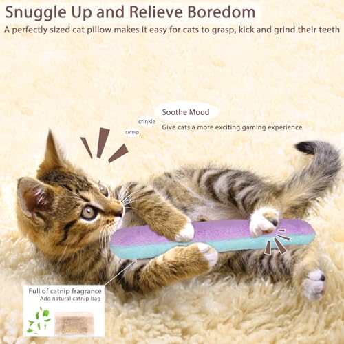 Retro Shaw Cat Toys Pillows, Refillable Catnip Toys with Crinkle Sound Inside, Interactive Indoor Cat Nip Kitten Kicker Kitty Toy Promotes Exercise, 3 Pack - size: 8 Inches