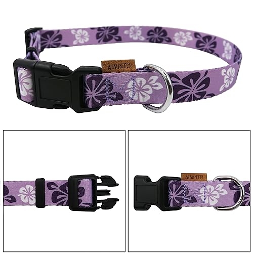 Dog Collar, Cute Floral Pattern, Soft and Adjustable Collar with Quick Release Buckle (XS (Neck 9-13", Width 3/8"), Hawaiian Purple) - color: Hawaiian Purple, size: XS (Neck 9-13", Width 3/8")