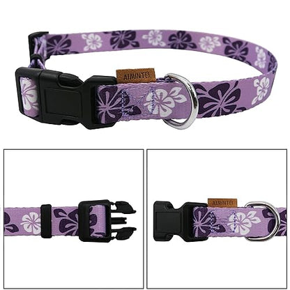 Dog Collar, Cute Floral Pattern, Soft and Adjustable Collar with Quick Release Buckle (XS (Neck 9-13", Width 3/8"), Hawaiian Purple) - color: Hawaiian Purple, size: XS (Neck 9-13", Width 3/8")