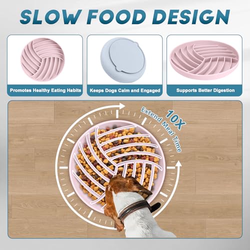 Silicone Slow Feeder Bowls for Dogs and Cats - Wet Food, Suction Cups, Interactive, Reduces Boredom, Anxiety, Anti-Choking, Non-Slip Design (Pink & Blue) - color: Pink & Blue