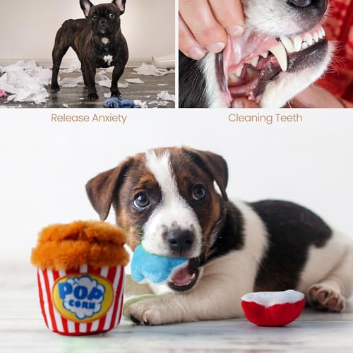 Nocciola Popcorn Squeaky & Plush Dog Toys | Hide & Seek, Interactive, Crinkle Toys for Small & Medium Dogs - style: Popcorn