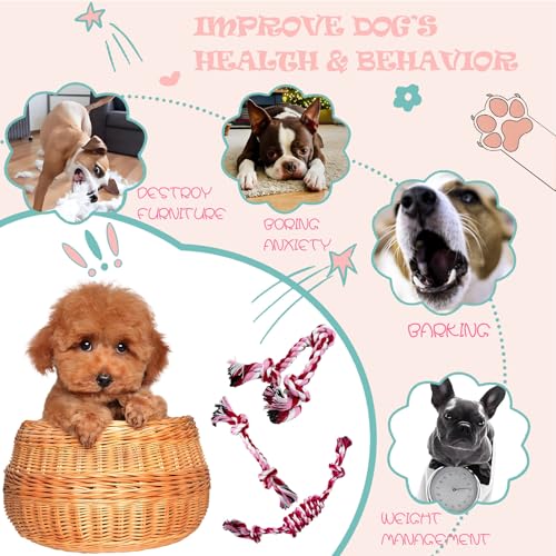 Puppy 3 Pack Cotton Knot Rope Toys for Small Dogs & Puppies, Durable Teething & Tug of War Chew Toy, Safe Interactive Toy for 2-8 Months Pets and High Active Puppy (Pink, Small) - size: Small
