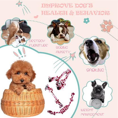 Puppy 3 Pack Cotton Knot Rope Toys for Small Dogs & Puppies, Durable Teething & Tug of War Chew Toy, Safe Interactive Toy for 2-8 Months Pets and High Active Puppy (Pink, Small) - size: Small