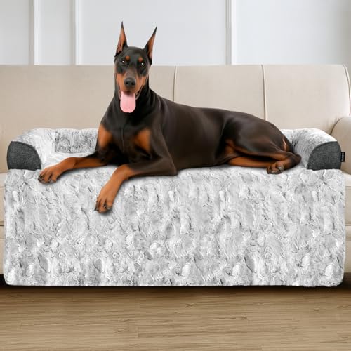 Calming Extra Large Dog Bed for Couch, 53 x 39.3 inch Removable Couch Cover for Dogs Washable, Non-Slip Fluffy Plush Dog Sofa Mat for Furniture Protector - Grey - color: Grey, size: XX-Large