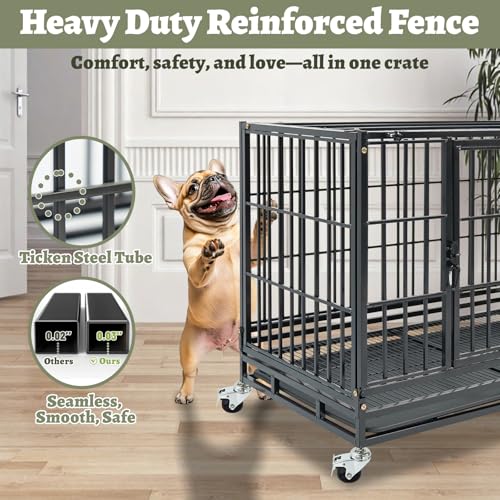 36 Inch Heavy Duty Dog Crate for Medium Dogs, Stackable Dog Cage Kennel with Pull-Out Tray & Grid, 4 Lockable Wheels, Open Top & Door Access, Dual Lock Escape Proof Drop Cage for Dogs Indoor - size: 36.5"L x 22.5"W x 29"H