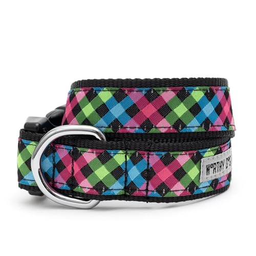 THE WORTHY DOG Collar for Large Dogs, Adjusts 18-24 inches, Durable Nylon Webbing, Quick Release Buckle, Carnival Check Pattern, Multicolored, X-Large - color: Carnival Check - Multicolored, size: X Large